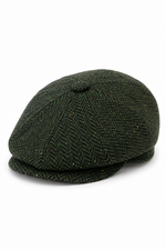 Cappellino da uomo a spina di pesce in tweed a 8 pannelli, verde oliva