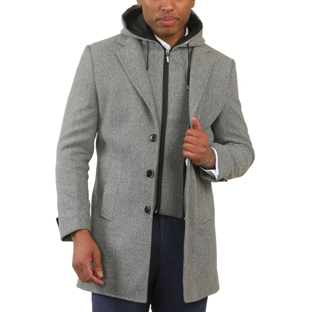 Cappotto classico da uomo in misto lana con cappuccio