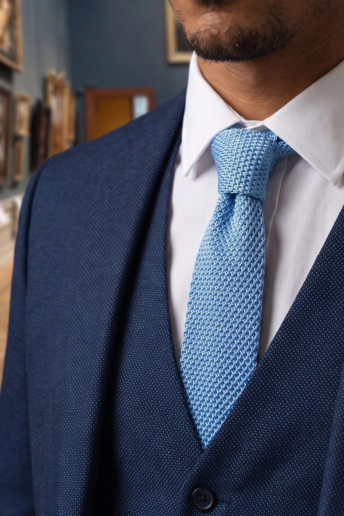 Cravatta da uomo in maglia azzurra