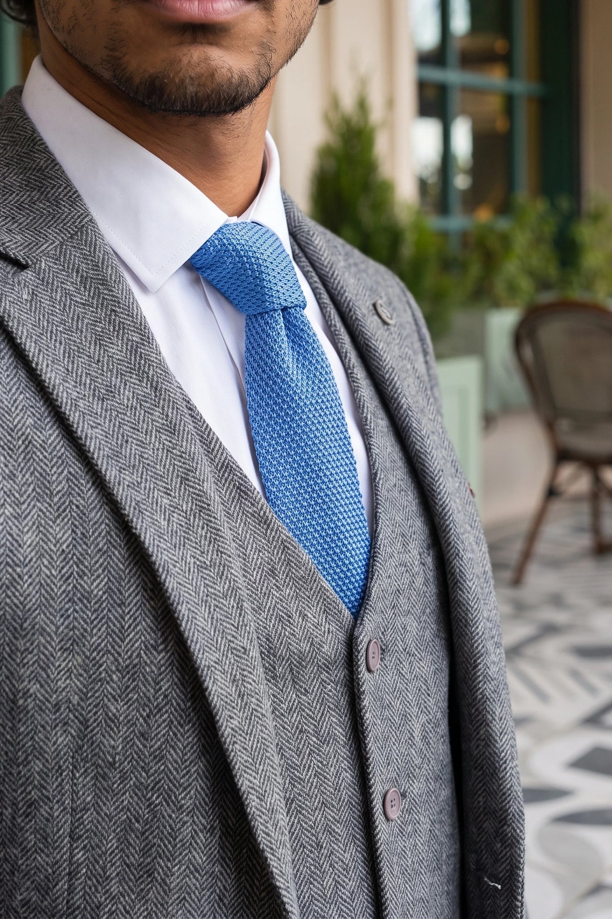 Cravatta da uomo in maglia azzurra