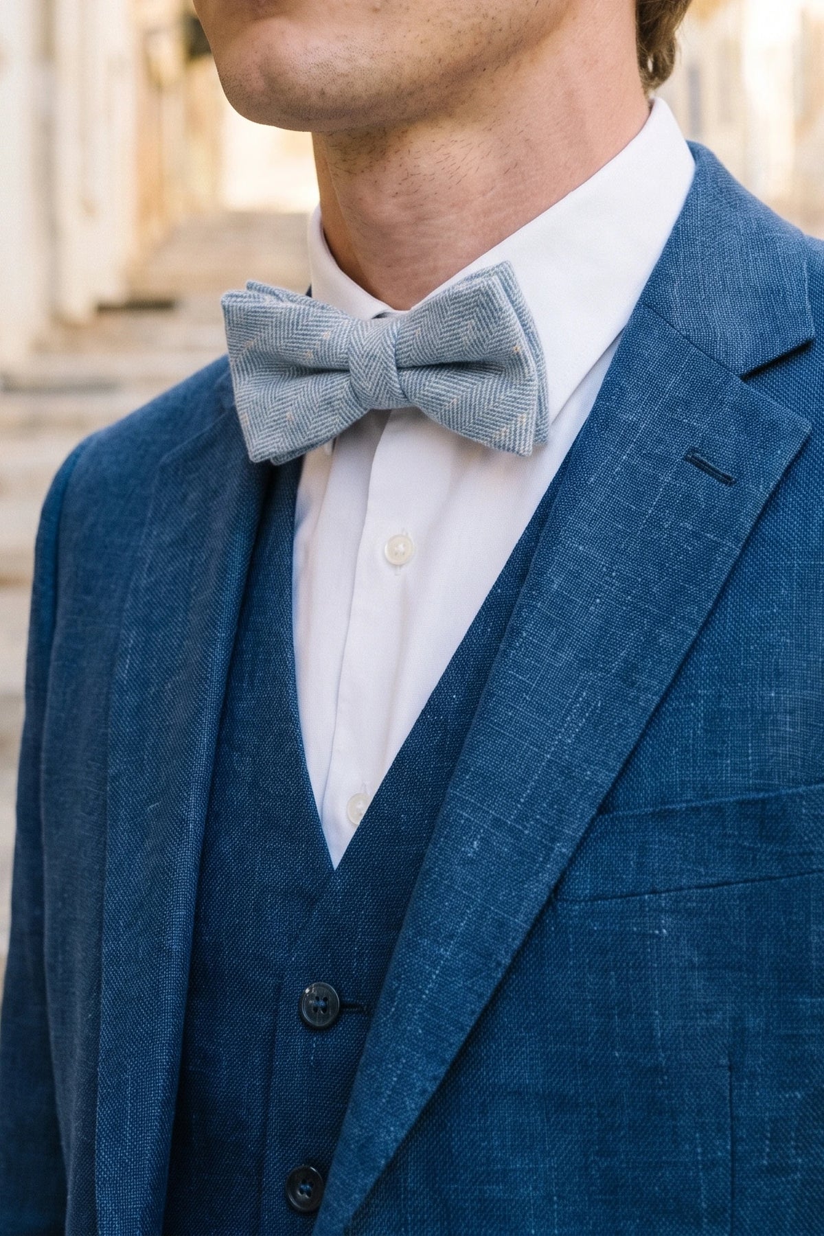 Papillon da uomo in tweed azzurro chiaro