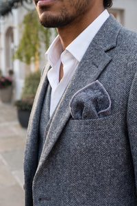Fazzoletto da taschino da uomo in misto lana tweed azzurro chiaro