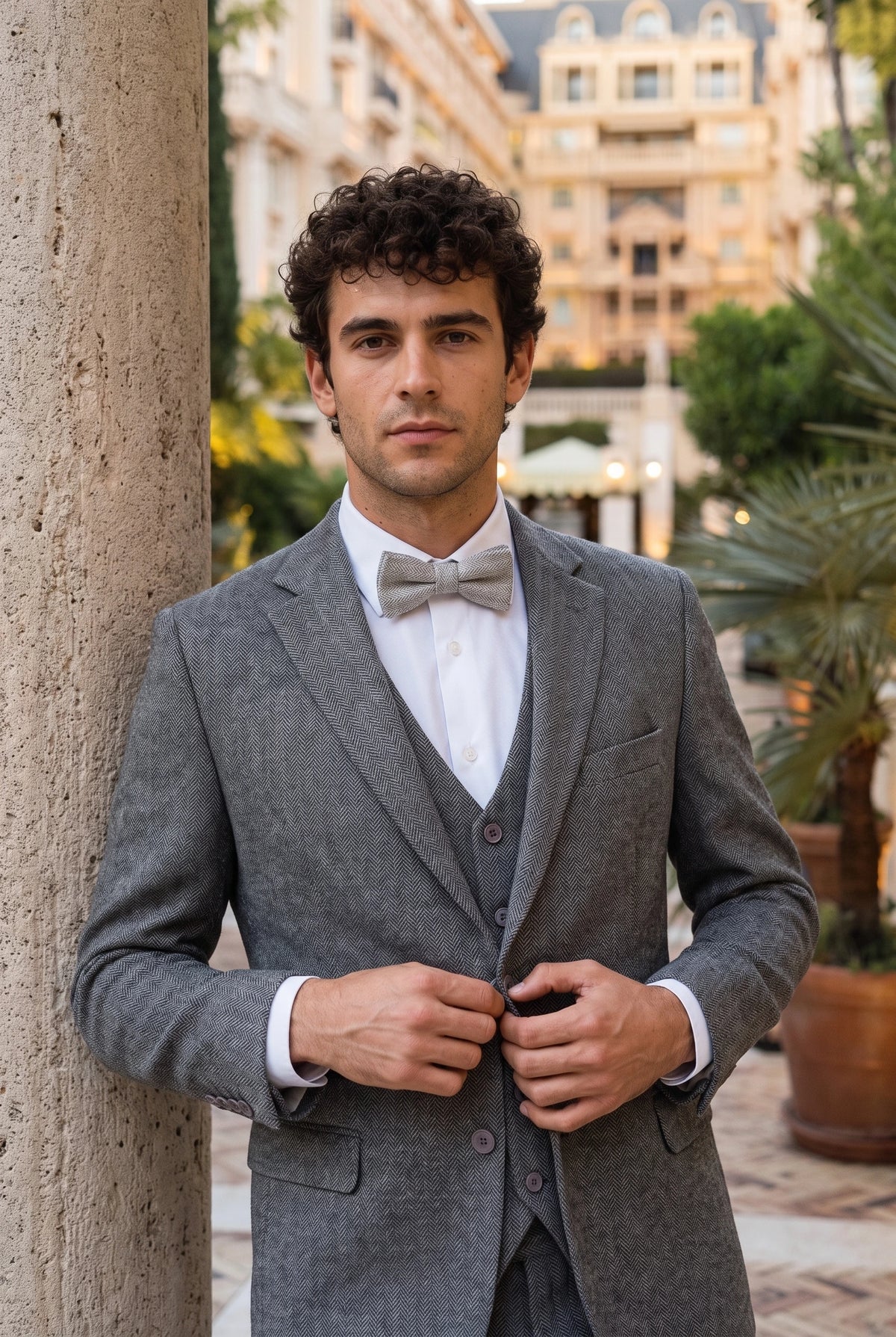 Papillon da uomo in tweed grigio chiaro