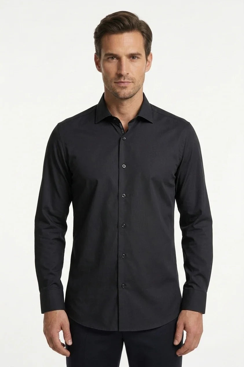 Camicia elegante da uomo a maniche lunghe con bottoni - Nera