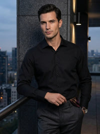 Camicia elegante da uomo a maniche lunghe con bottoni - Nera