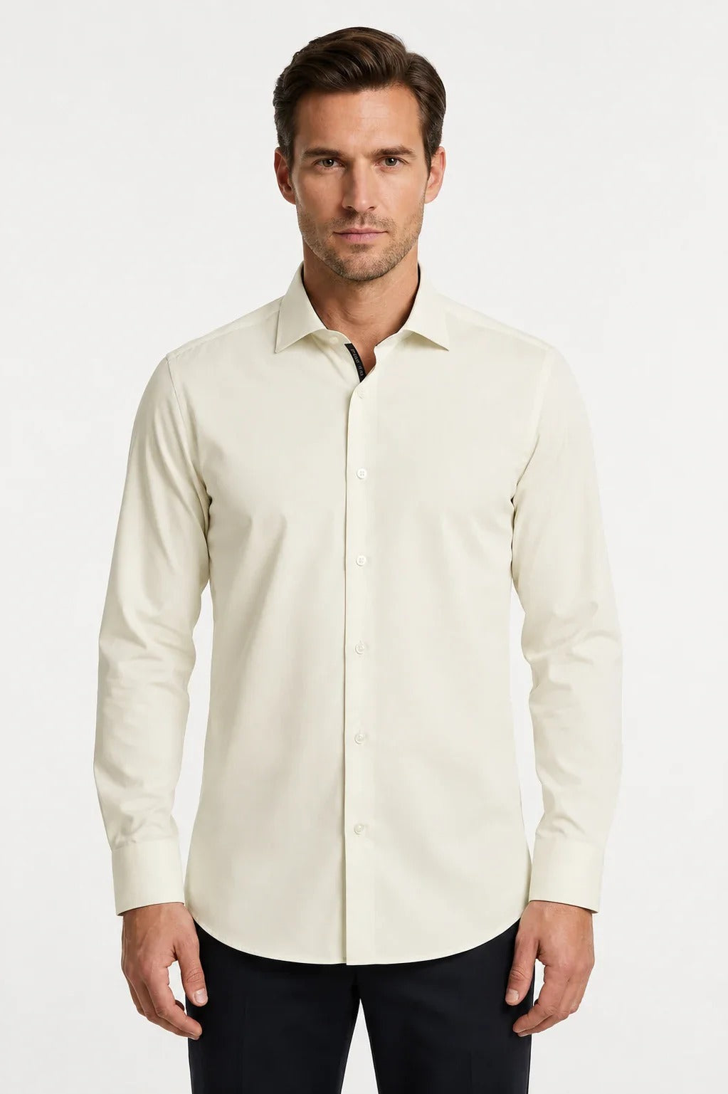 Camicia elegante da uomo a maniche lunghe con bottoni - Crema