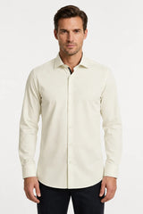 Camicia elegante da uomo a maniche lunghe con bottoni - Crema