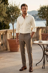 Camicia elegante da uomo a maniche lunghe con bottoni - Crema