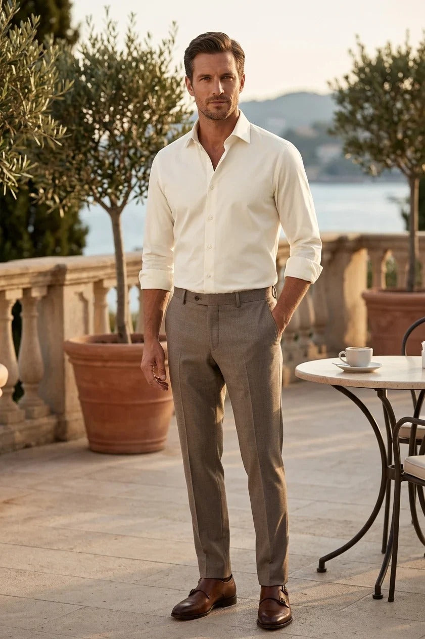 Camicia elegante da uomo a maniche lunghe con bottoni - Crema