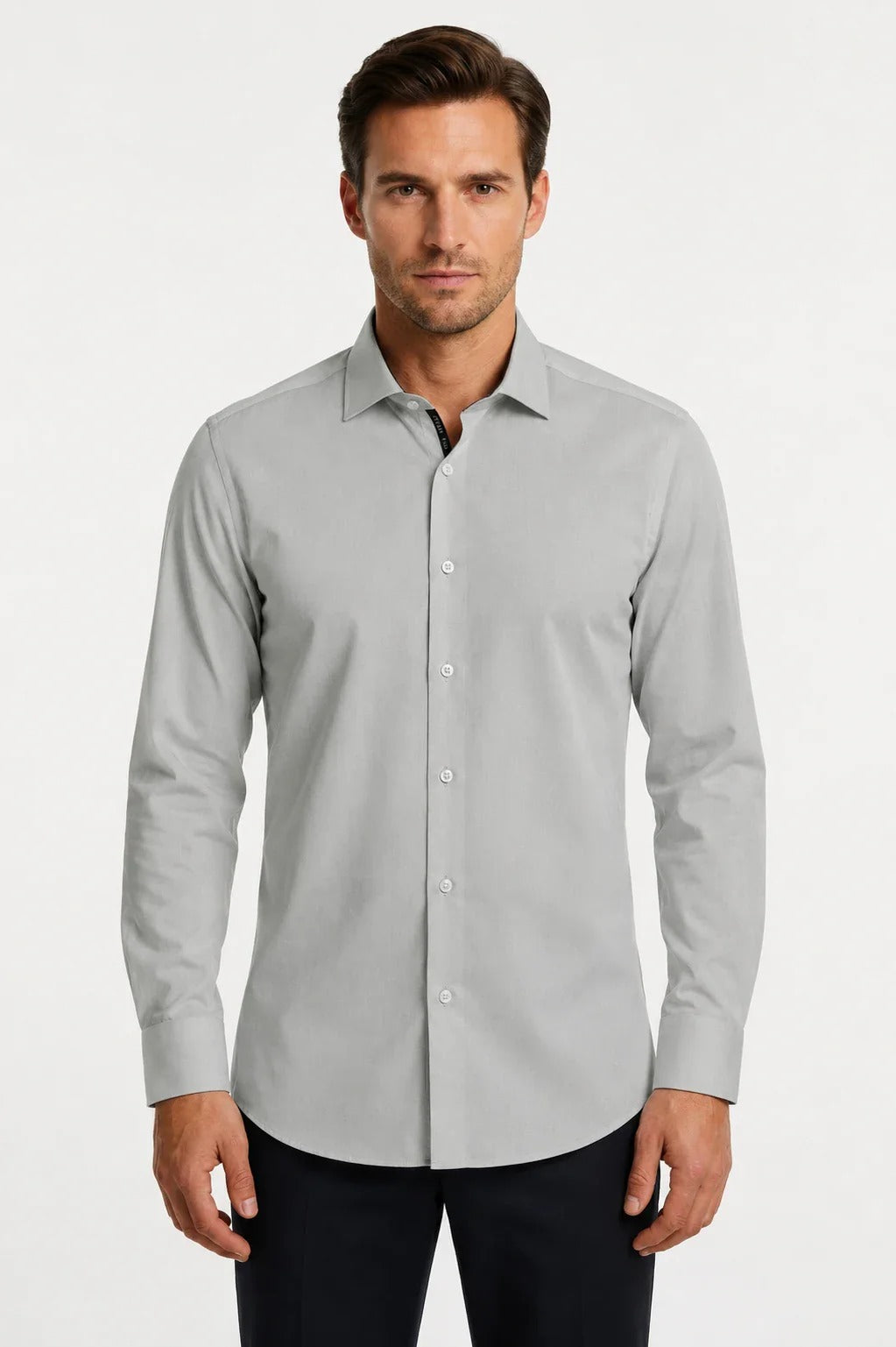 Camicia elegante da uomo a maniche lunghe con bottoni - grigia