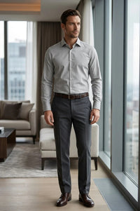 Camicia elegante da uomo a maniche lunghe con bottoni - grigia