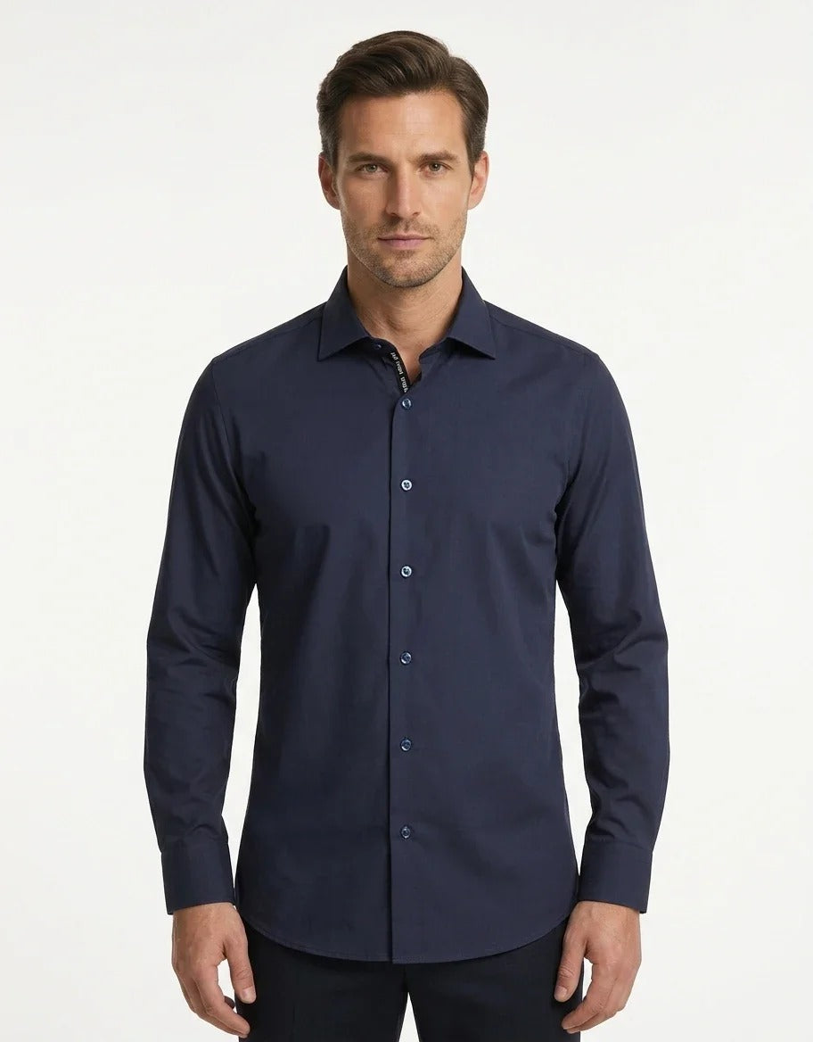 Camicia elegante da uomo a maniche lunghe con bottoni - Blu navy