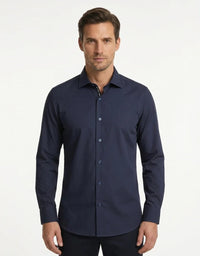 Camicia elegante da uomo a maniche lunghe con bottoni - Blu navy