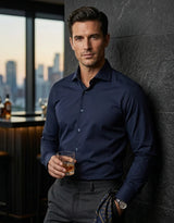 Camicia elegante da uomo a maniche lunghe con bottoni - Blu navy