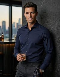 Camicia elegante da uomo a maniche lunghe con bottoni - Blu navy