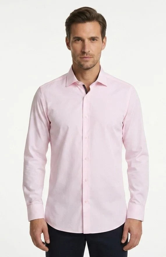 Camicia elegante da uomo a maniche lunghe con bottoni - Rosa