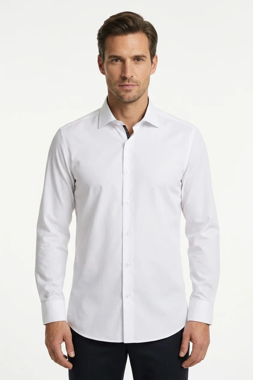 Camicia elegante da uomo a maniche lunghe con bottoni - Bianca