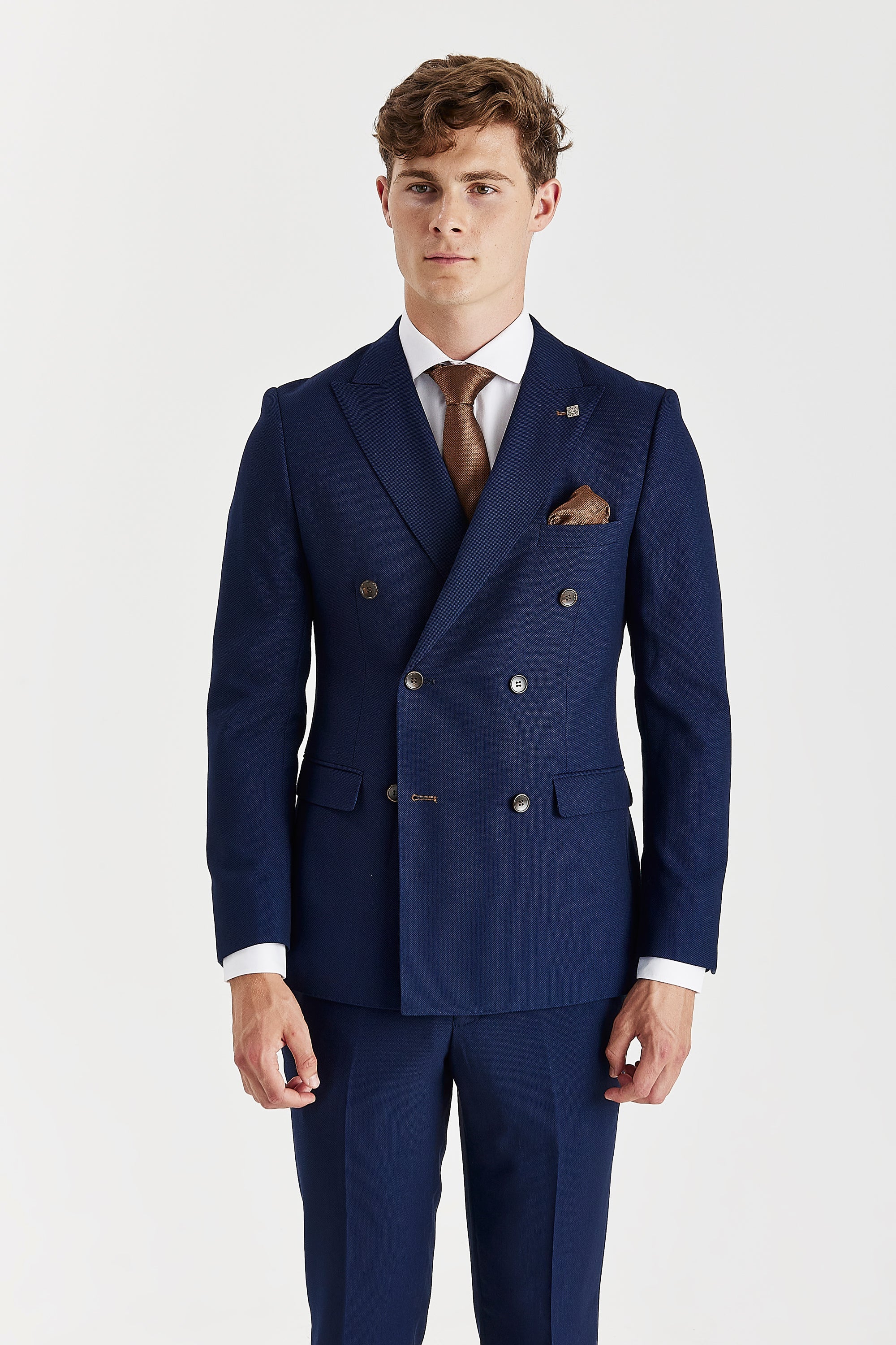 Blazer doppiopetto da uomo in blu navy con motivo a occhio di pernice