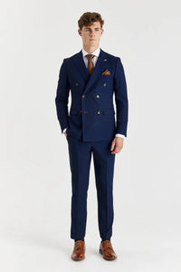 Blazer doppiopetto da uomo in blu navy con motivo a occhio di pernice