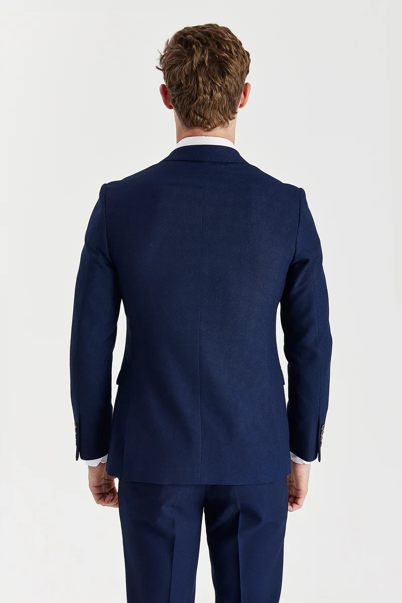 Blazer doppiopetto da uomo in blu navy con motivo a occhio di pernice