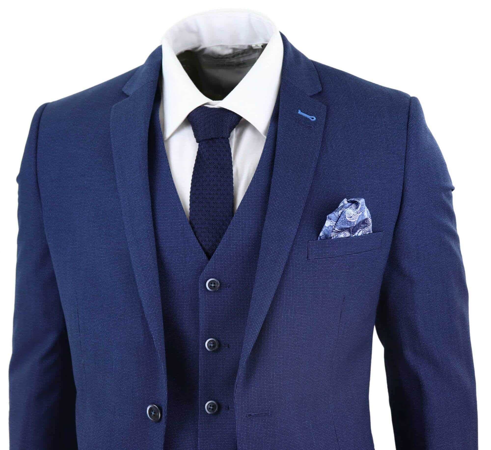 Mens Navy-Blue 3 Piece Wedding Suit