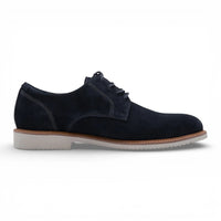 Scarpe Derby da uomo in pelle scamosciata blu navy con punta liscia