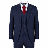 IM54 - Abito da uomo a tre pezzi a quadri blu navy, vestibilità sartoriale