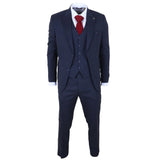 IM54 - Abito da uomo a tre pezzi a quadri blu navy, vestibilità sartoriale