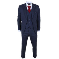 IM54 - Abito da uomo a tre pezzi a quadri blu navy, vestibilità sartoriale