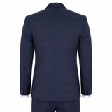 IM54 - Abito da uomo a tre pezzi a quadri blu navy, vestibilità sartoriale