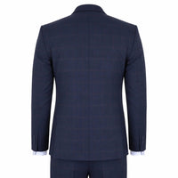 IM54 - Abito da uomo a tre pezzi a quadri blu navy, vestibilità sartoriale