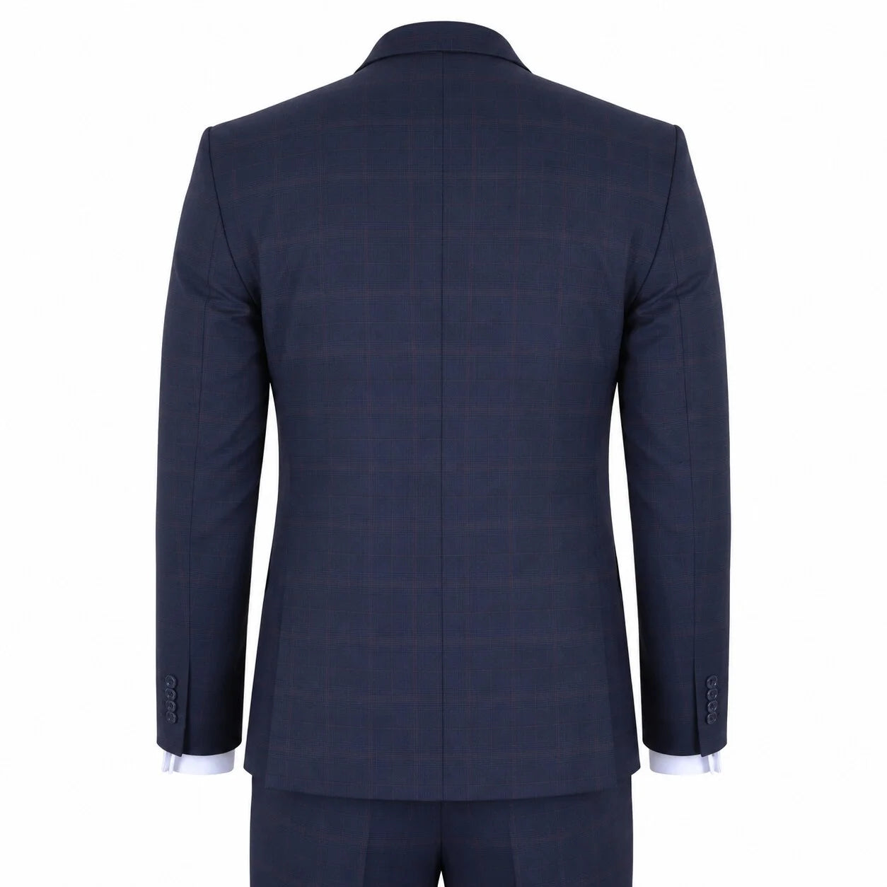 IM54 - Abito da uomo a tre pezzi a quadri blu navy, vestibilità sartoriale