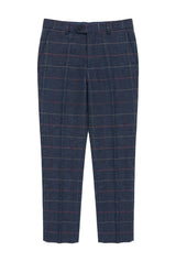 Pantaloni da uomo blu navy in tweed a spina di pesce a quadri vintage, nuovi Marc Darcy
