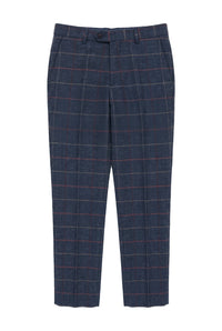 Pantaloni da uomo blu navy in tweed a spina di pesce a quadri vintage, nuovi Marc Darcy