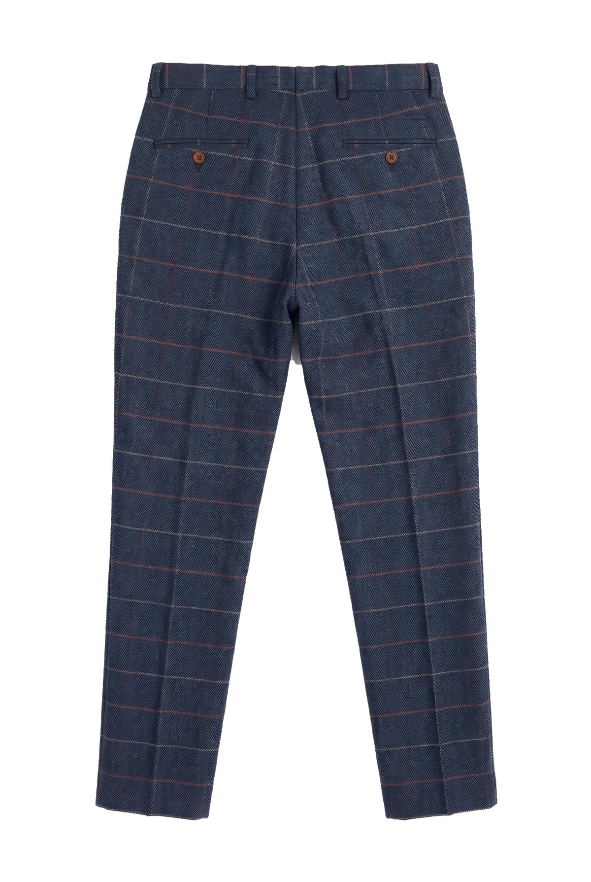 Pantaloni da uomo blu navy in tweed a spina di pesce a quadri vintage, nuovi Marc Darcy
