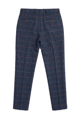 Pantaloni da uomo blu navy in tweed a spina di pesce a quadri vintage, nuovi Marc Darcy