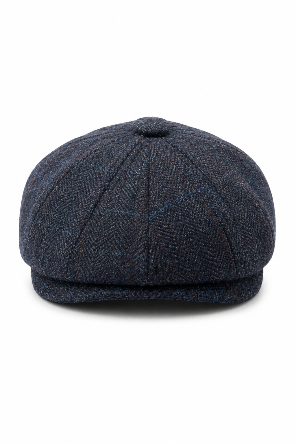 Berretto piatto da strillone da uomo in misto lana blu navy