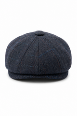 Berretto piatto da strillone da uomo in misto lana blu navy