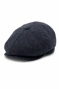 Berretto piatto da strillone da uomo in misto lana blu navy