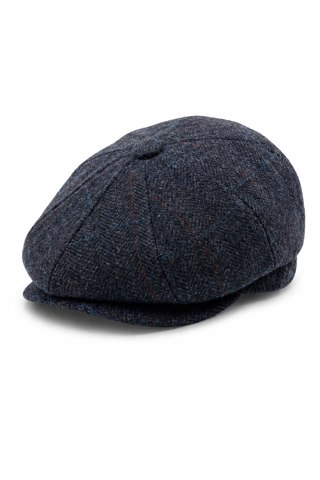Berretto piatto da strillone da uomo in misto lana blu navy