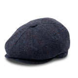 Berretto piatto da strillone da uomo in misto lana blu navy