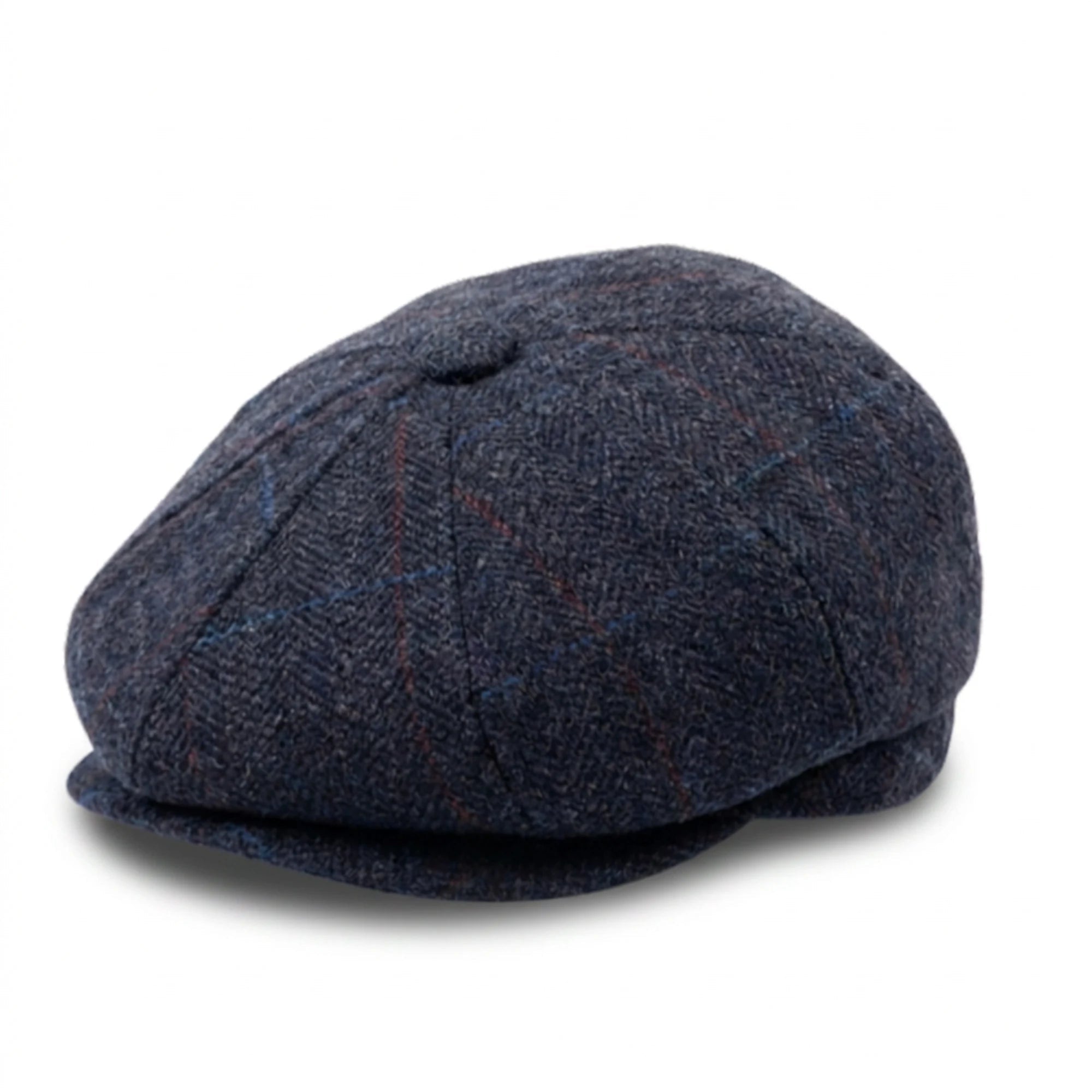 Berretto piatto da strillone da uomo in misto lana blu navy