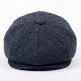 Berretto piatto da strillone da uomo in misto lana blu navy
