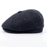 Berretto piatto da strillone da uomo in misto lana blu navy