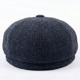 Berretto piatto da strillone da uomo in misto lana blu navy