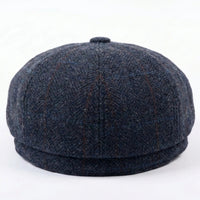 Berretto piatto da strillone da uomo in misto lana blu navy