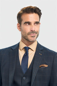 Blazer da uomo su misura a quadri blu navy