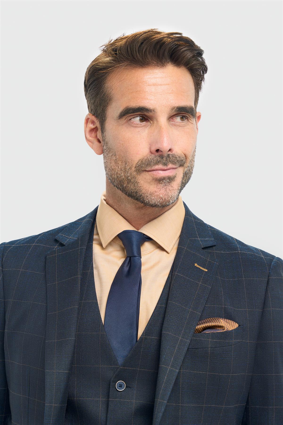 Blazer da uomo su misura a quadri blu navy