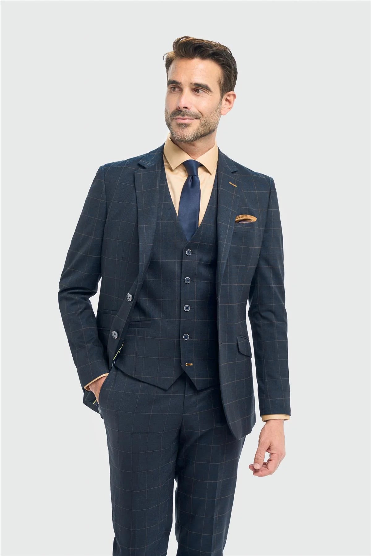 Blazer da uomo su misura a quadri blu navy