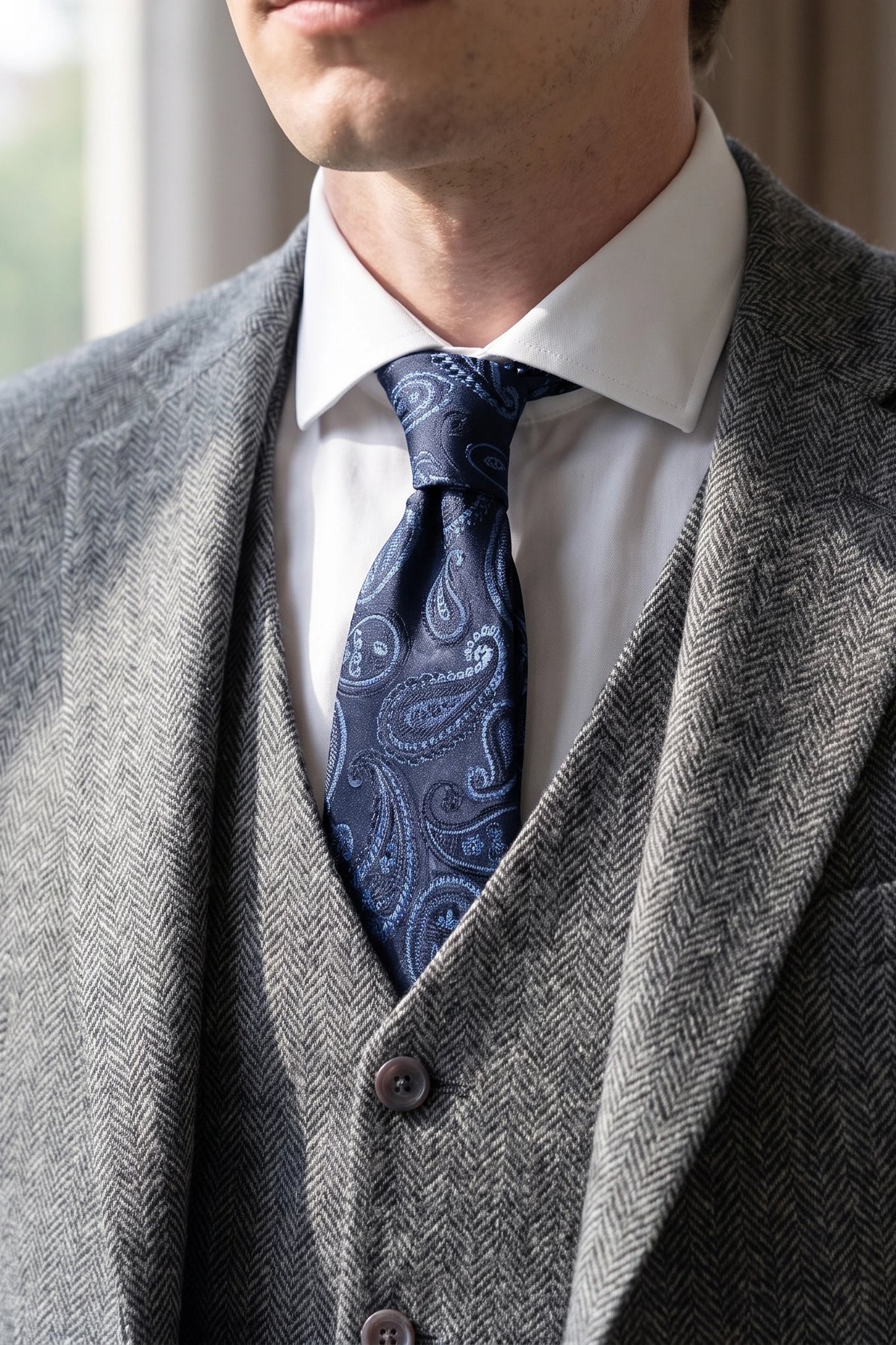 Cravatta da uomo blu navy con motivo paisley